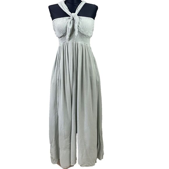 Urban Outfitters Smocked Wide Leg  jumpsuit Romper halter women‘s M green Boho - Picture 1 of 16